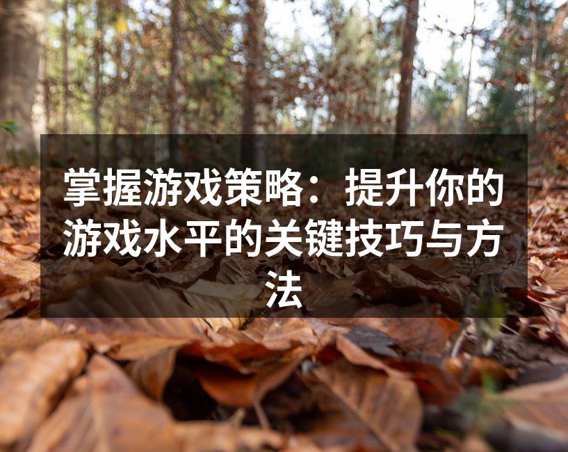 掌握游戏策略：提升你的游戏水平的关键技巧与方法